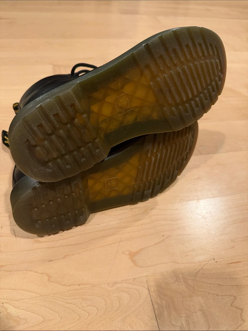 Dr Martens 1460J Black Lace-Up Combat Boots with Yellow Stitching 4Y